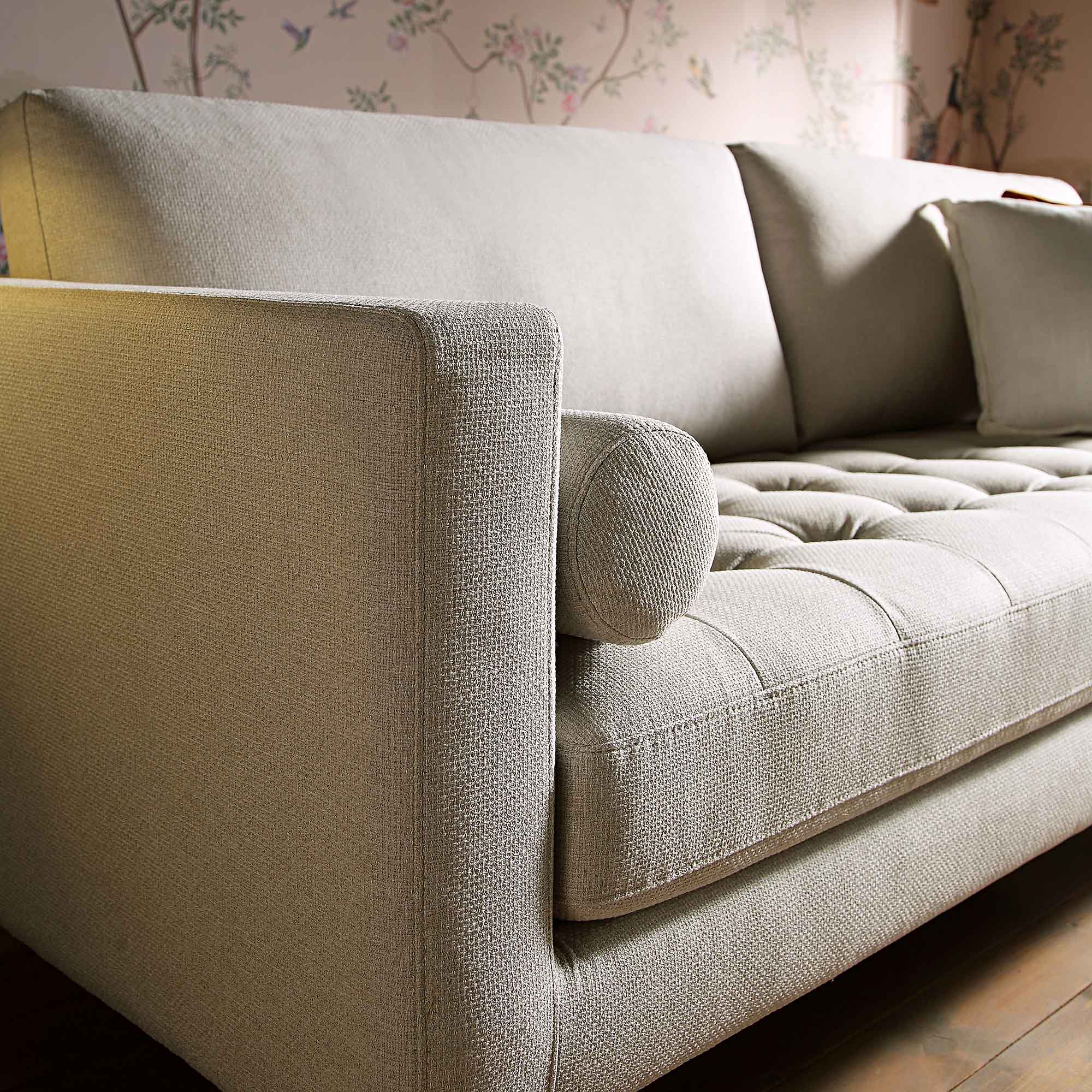 Large 3-Seater Sofa, Beige Woven Fabric