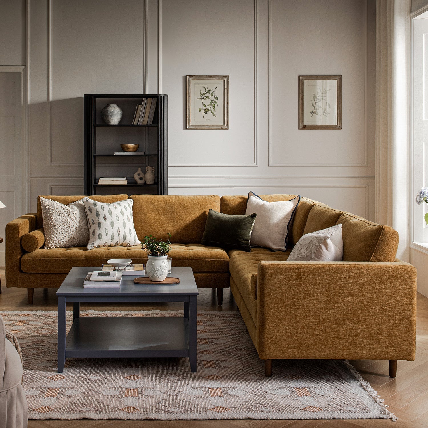 5+Seater Corner Sofa, Spiced Honey Chenille