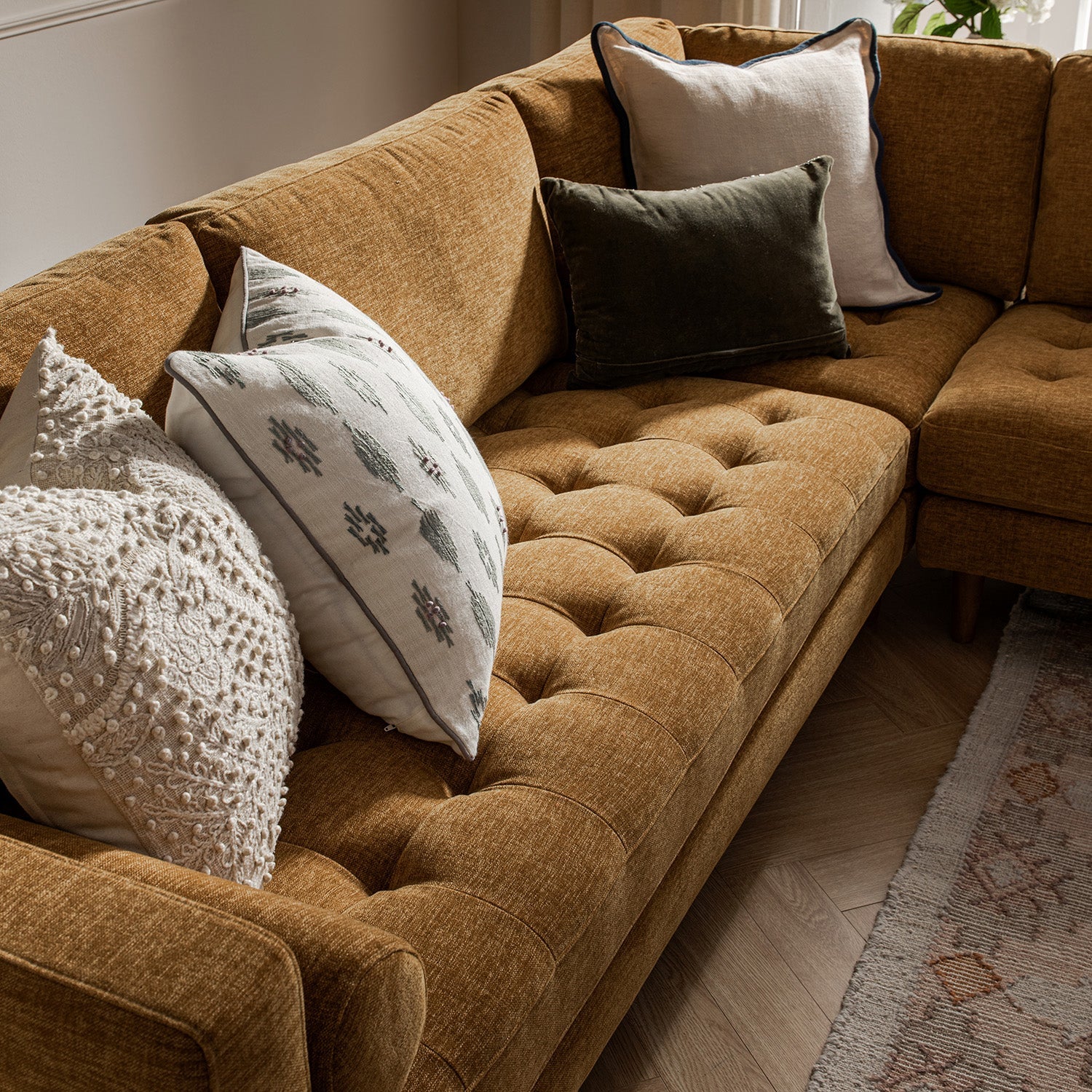 5+Seater Corner Sofa, Spiced Honey Chenille