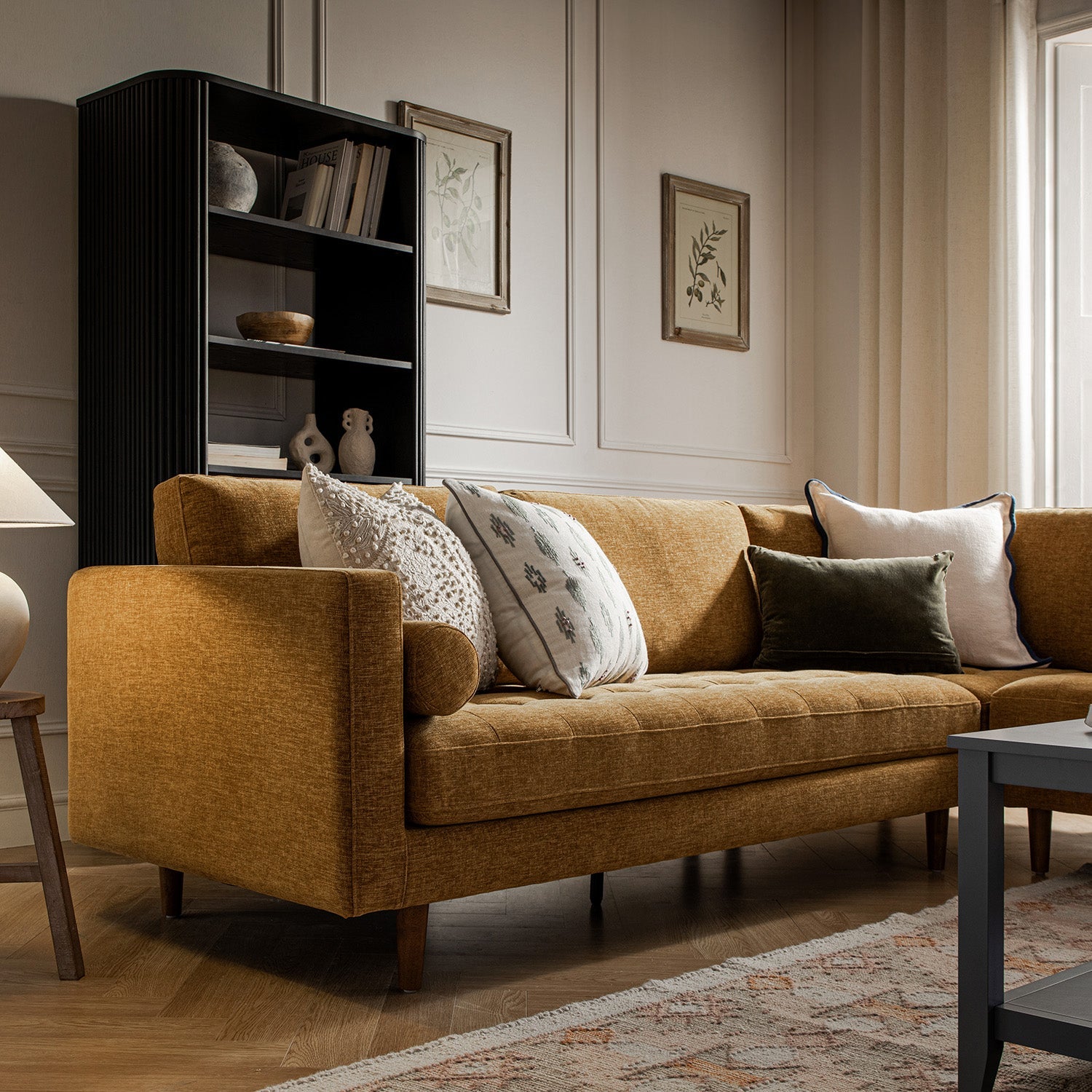 5+Seater Corner Sofa, Spiced Honey Chenille