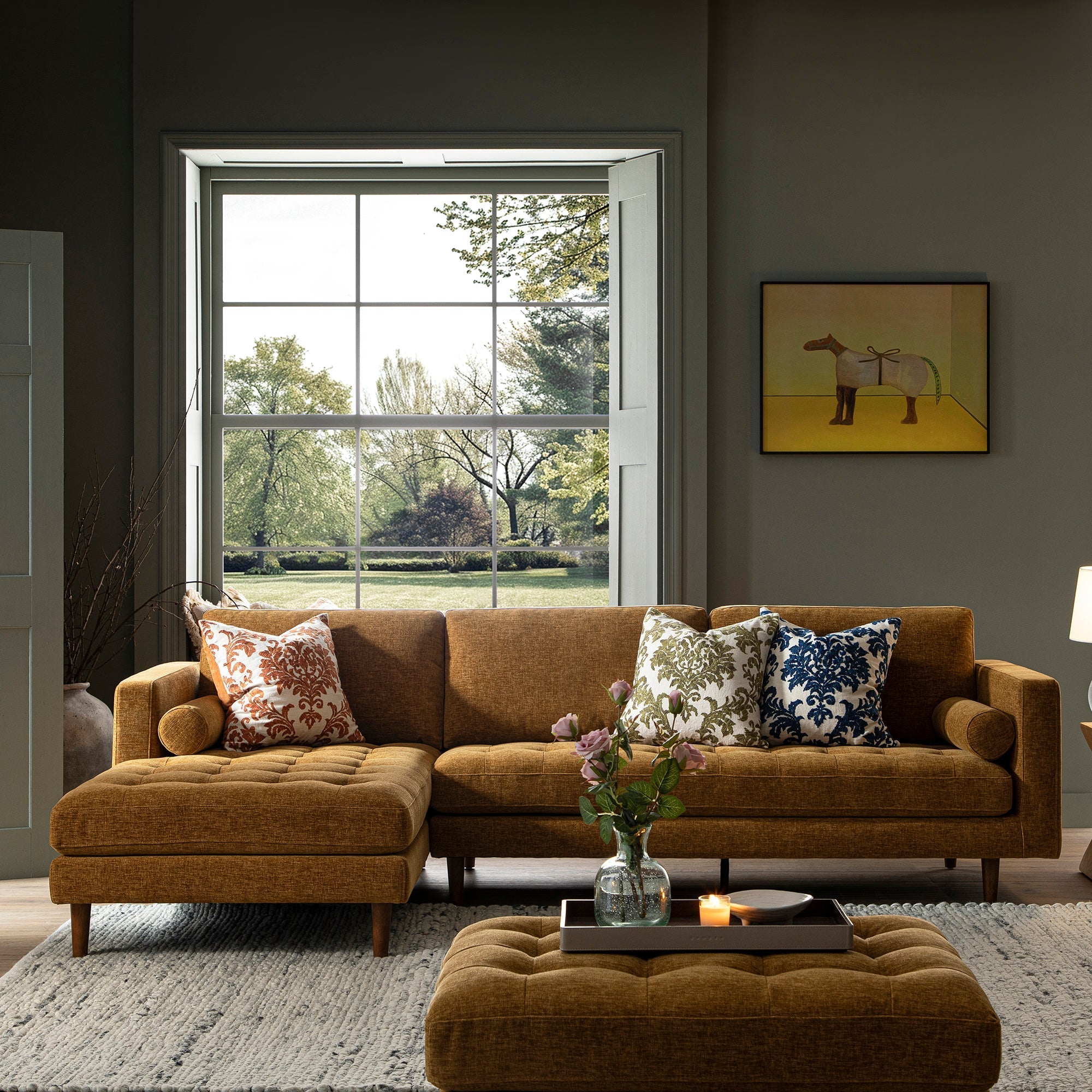 Spiced Honey Chenille Grand 4-Seater Chaise End Sofa, Left Hand Facing