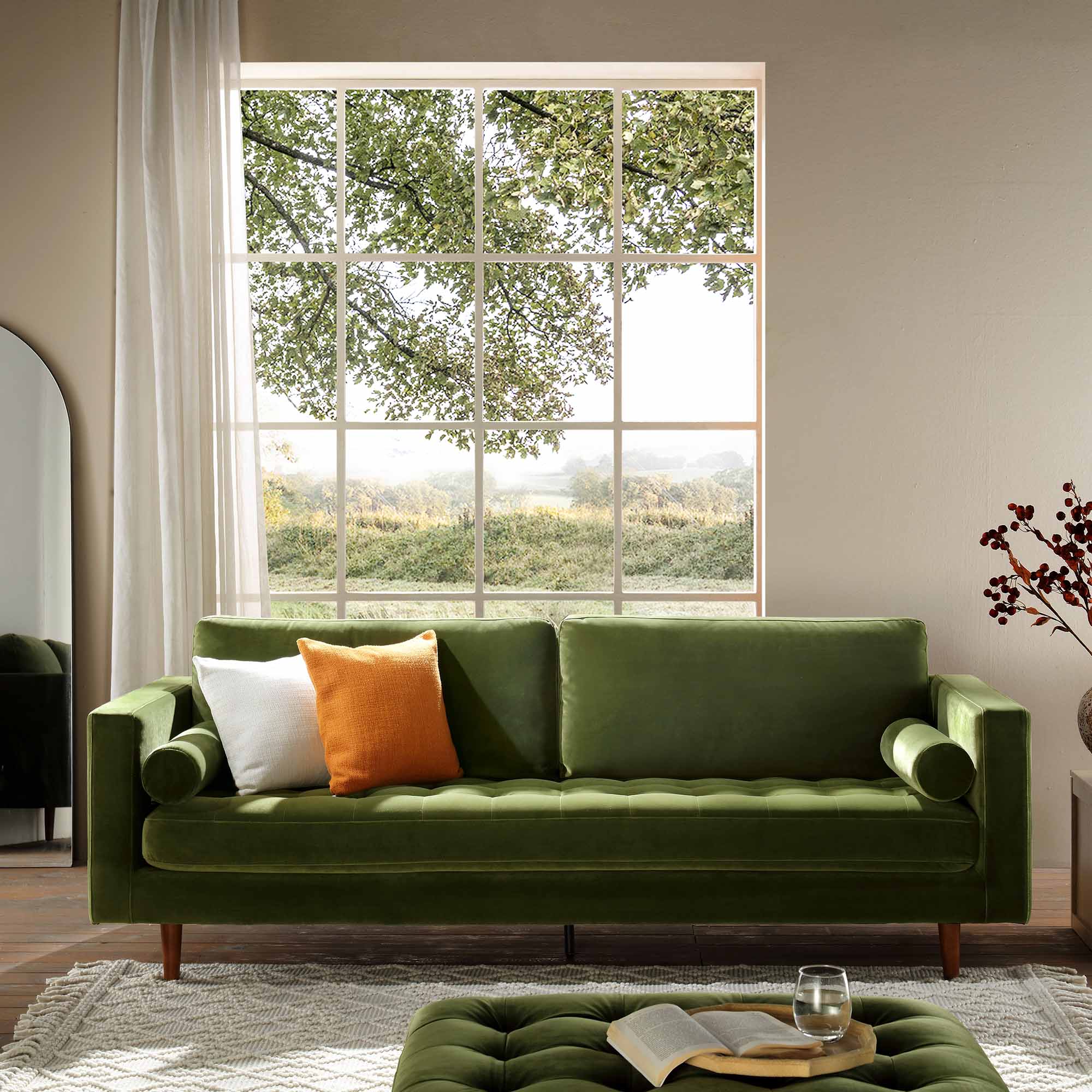 Camel Velvet Sofa, Loveseat