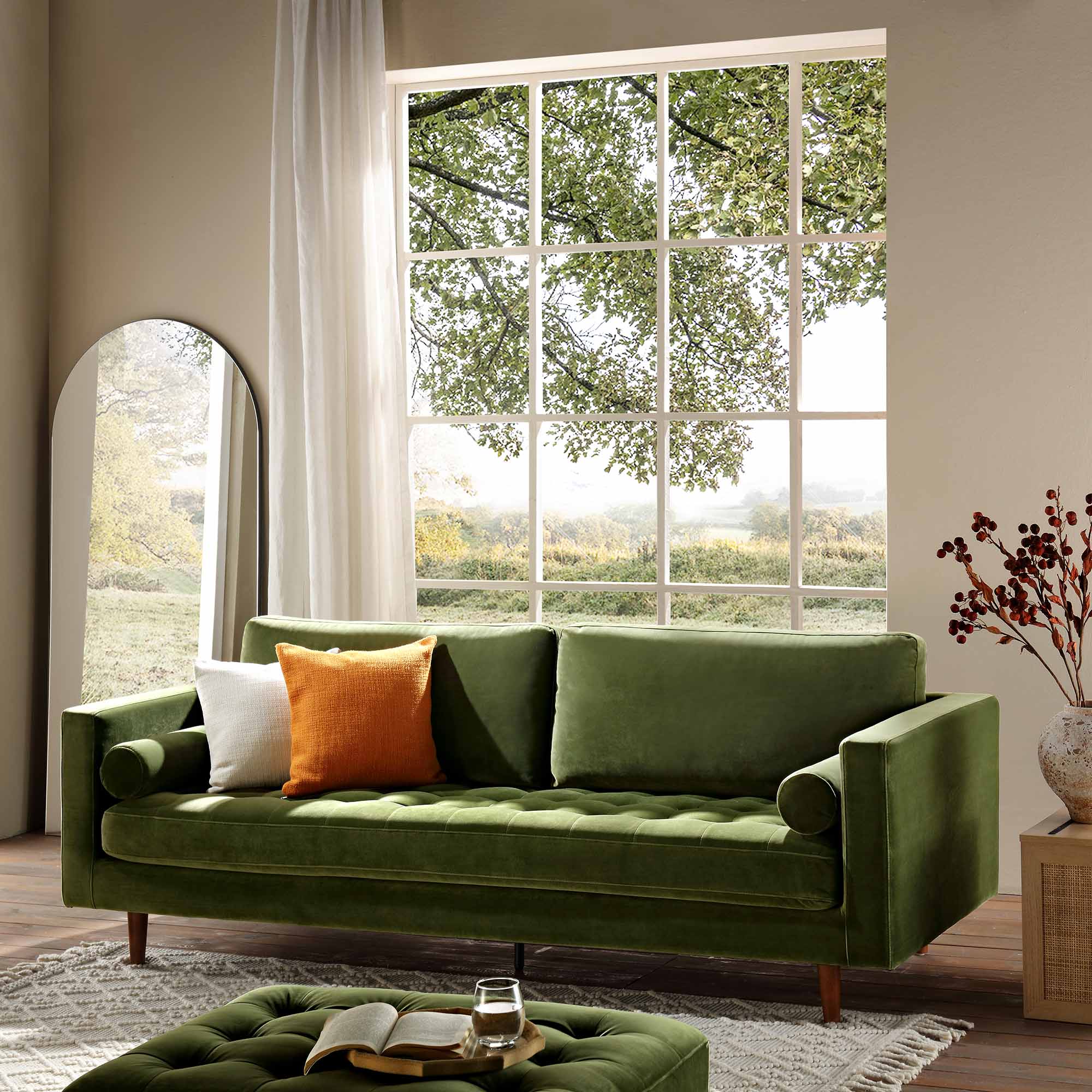 Camel Velvet Sofa, Loveseat