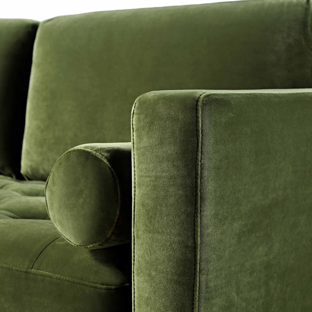 Moss Green Velvet Grand 4-Seater Chaise End Sofa, Left Hand Facing
