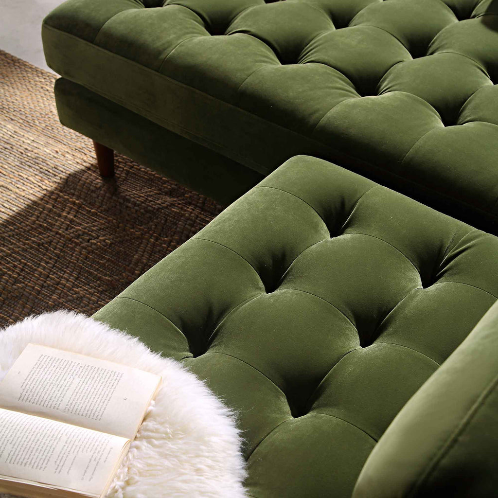 Moss Green Velvet Grand 4-Seater Chaise End Sofa, Left Hand Facing