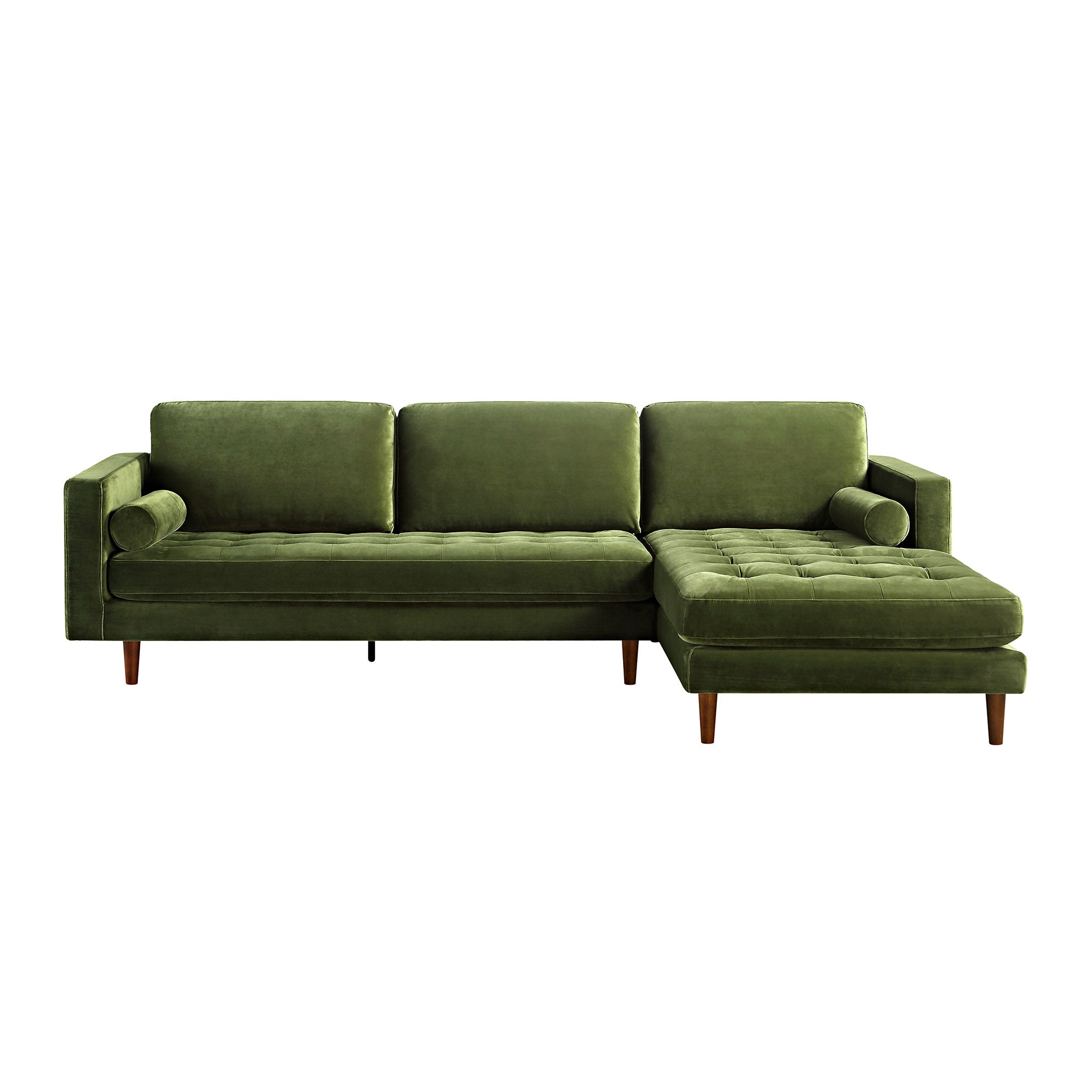 Moss Green Velvet Grand 4-Seater Chaise End Sofa, Right Hand Facing