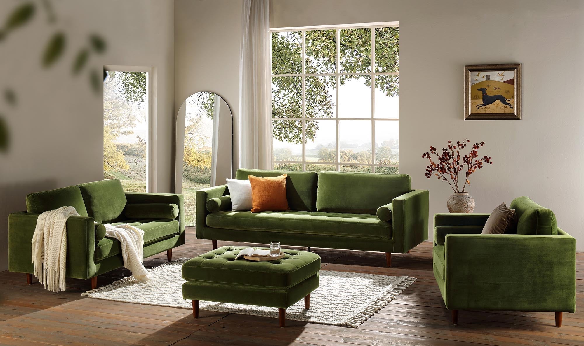 Camel Velvet Sofa, Loveseat