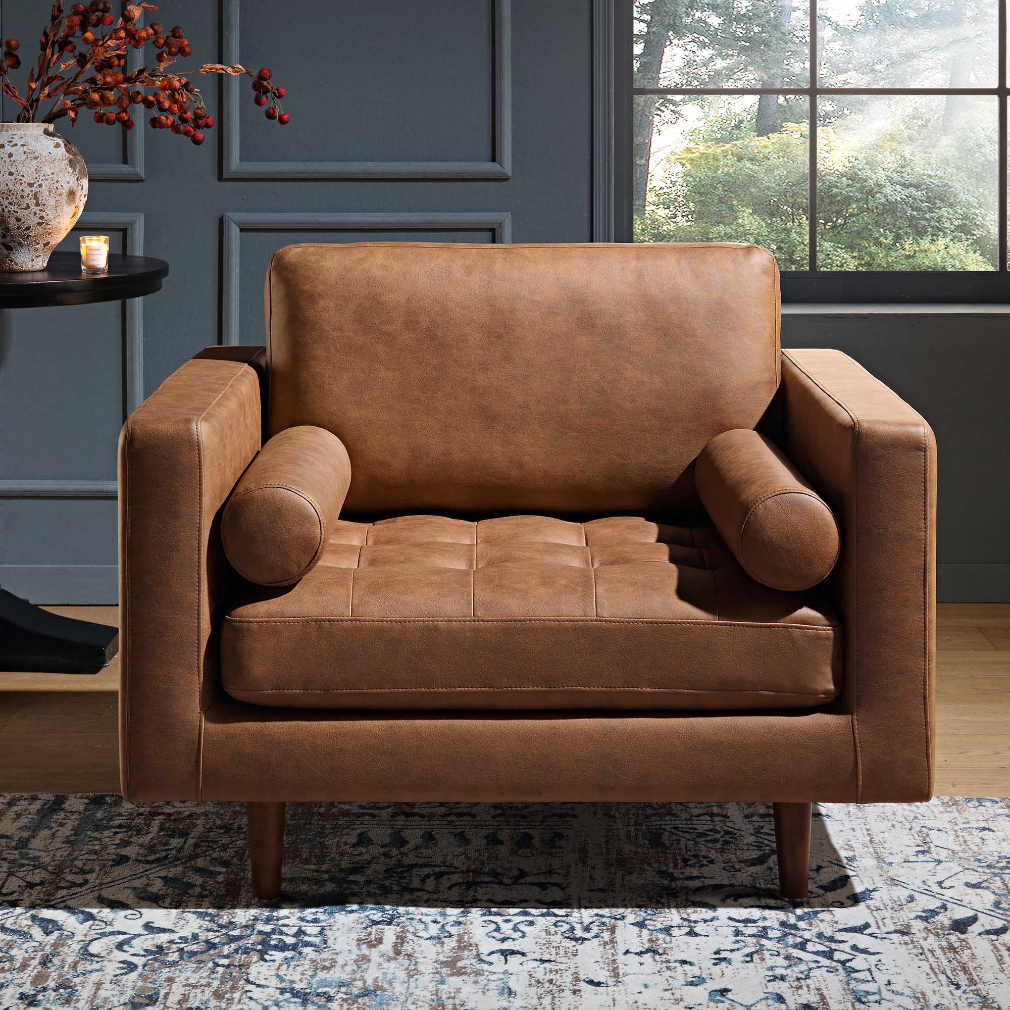 Armchair, Tan Faux Suede