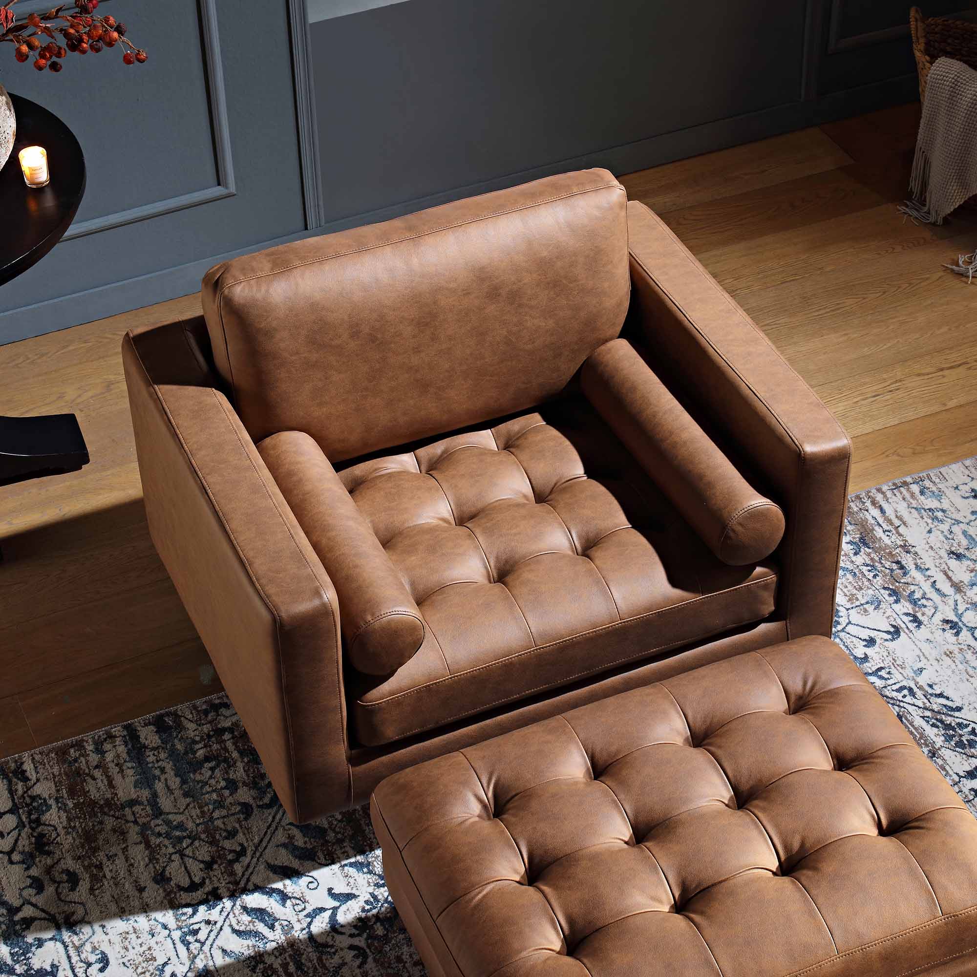 Armchair, Tan Faux Suede
