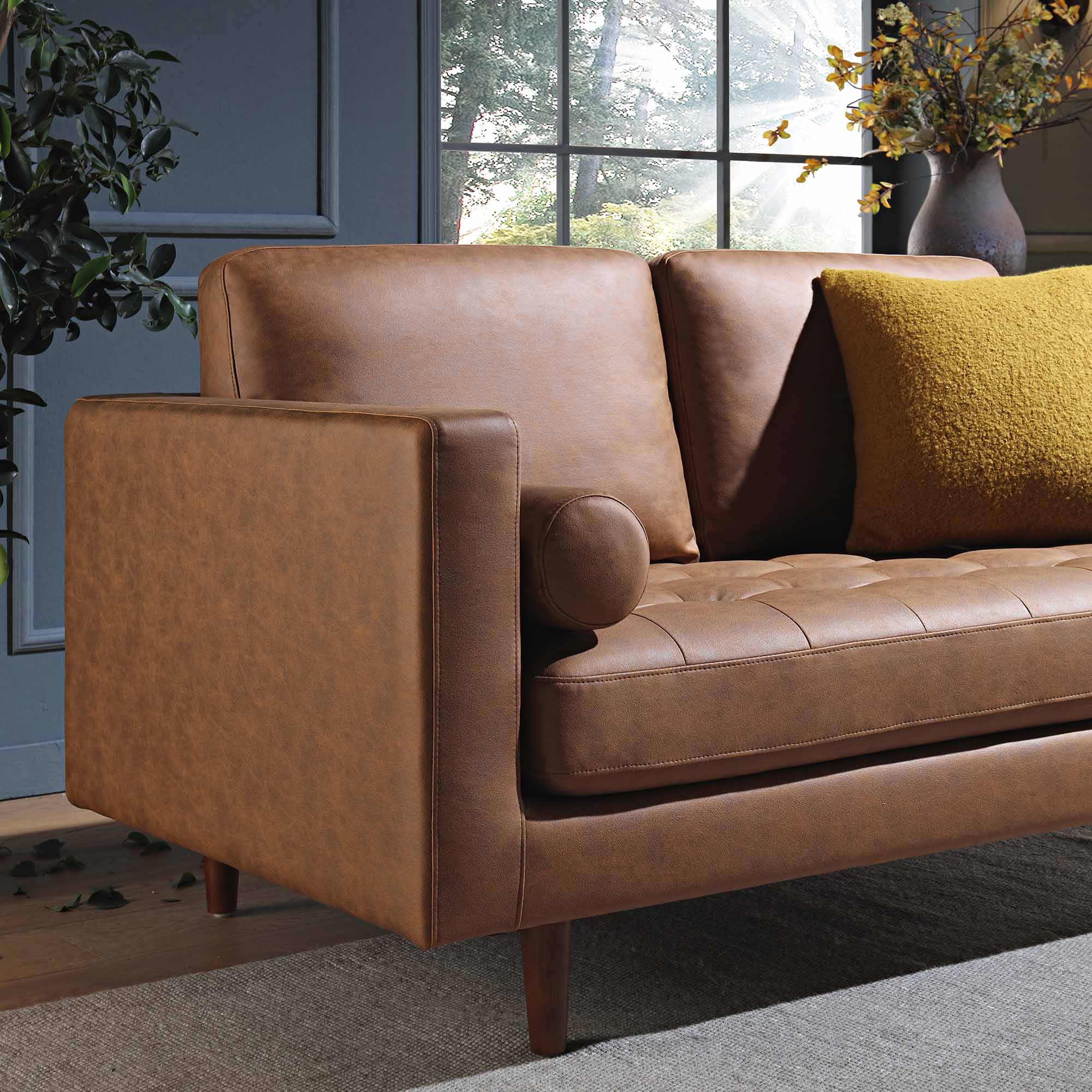 2-Seater Sofa, Tan Faux Suede