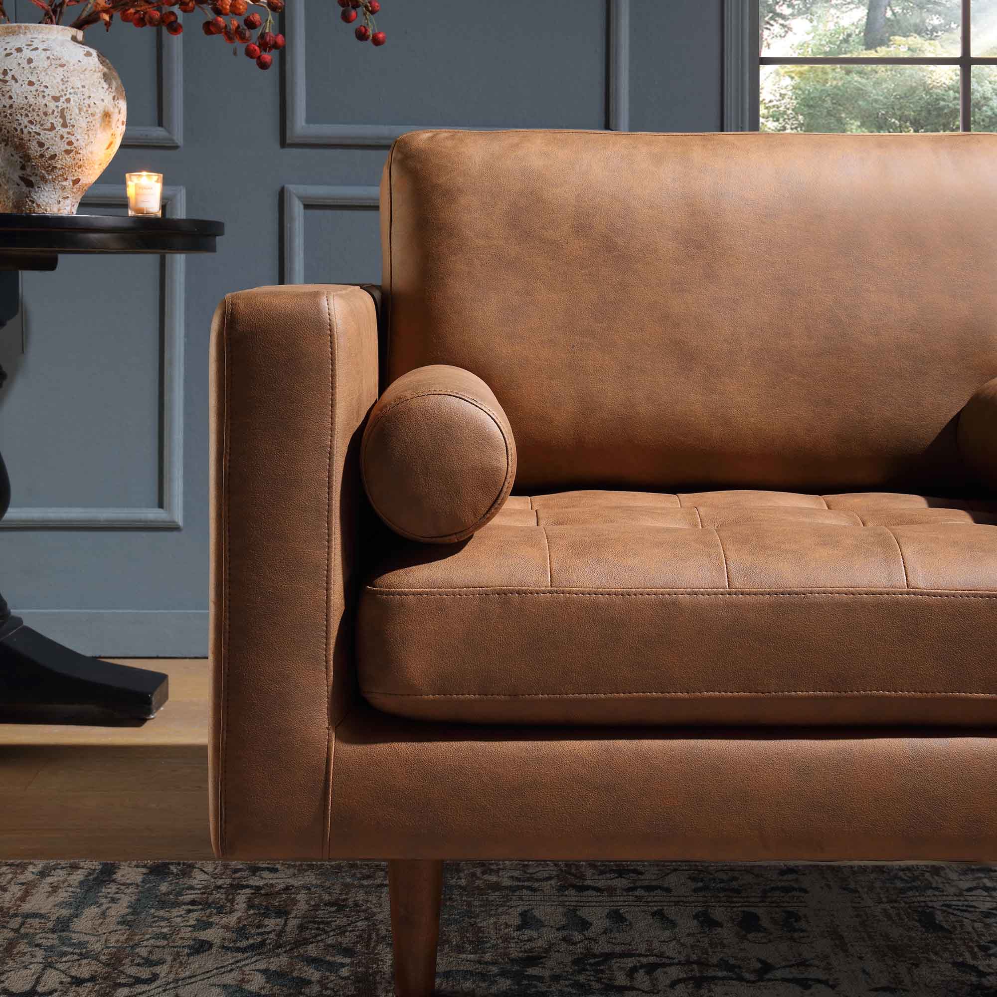 2-Seater Sofa, Tan Faux Suede