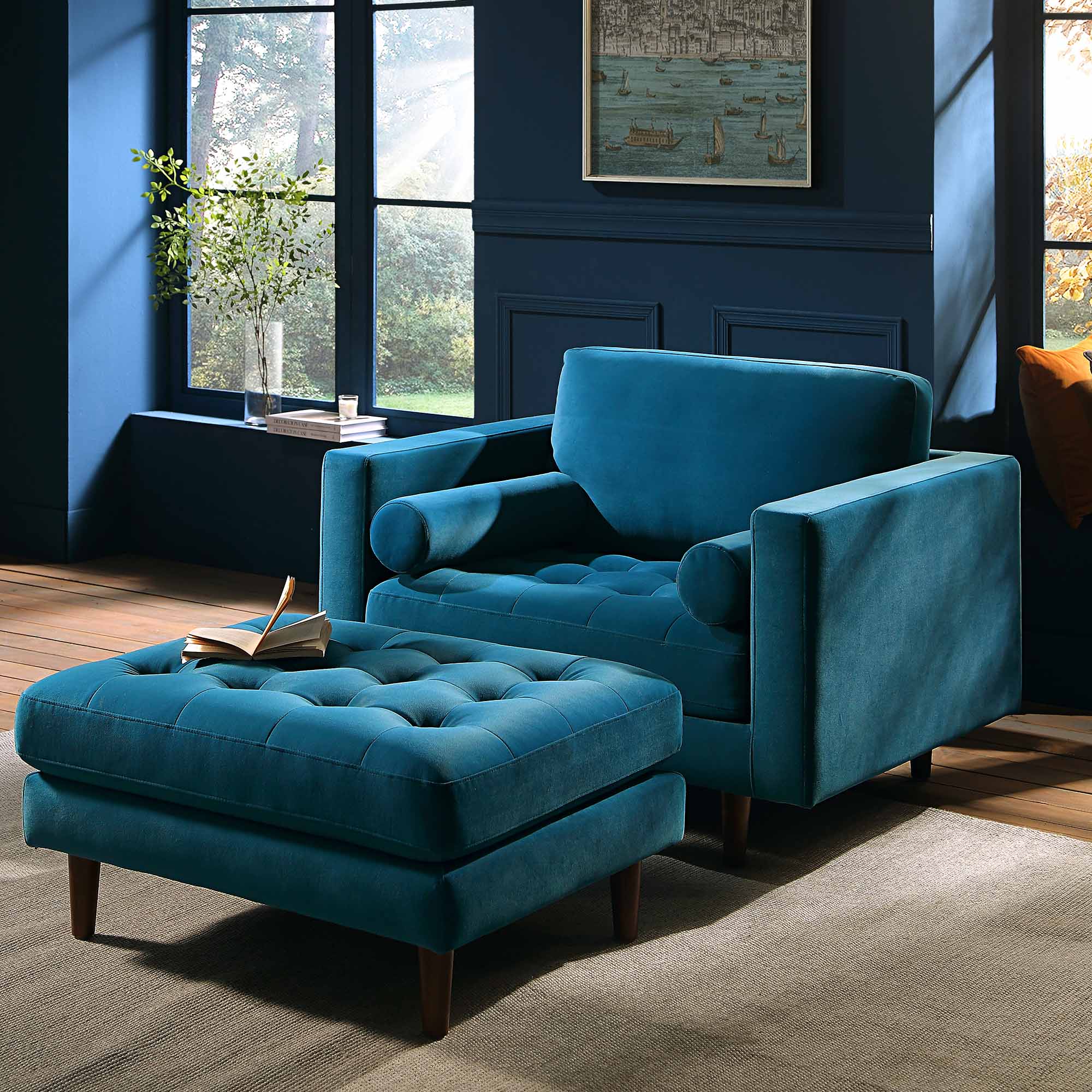 Armchair, Teal Velvet