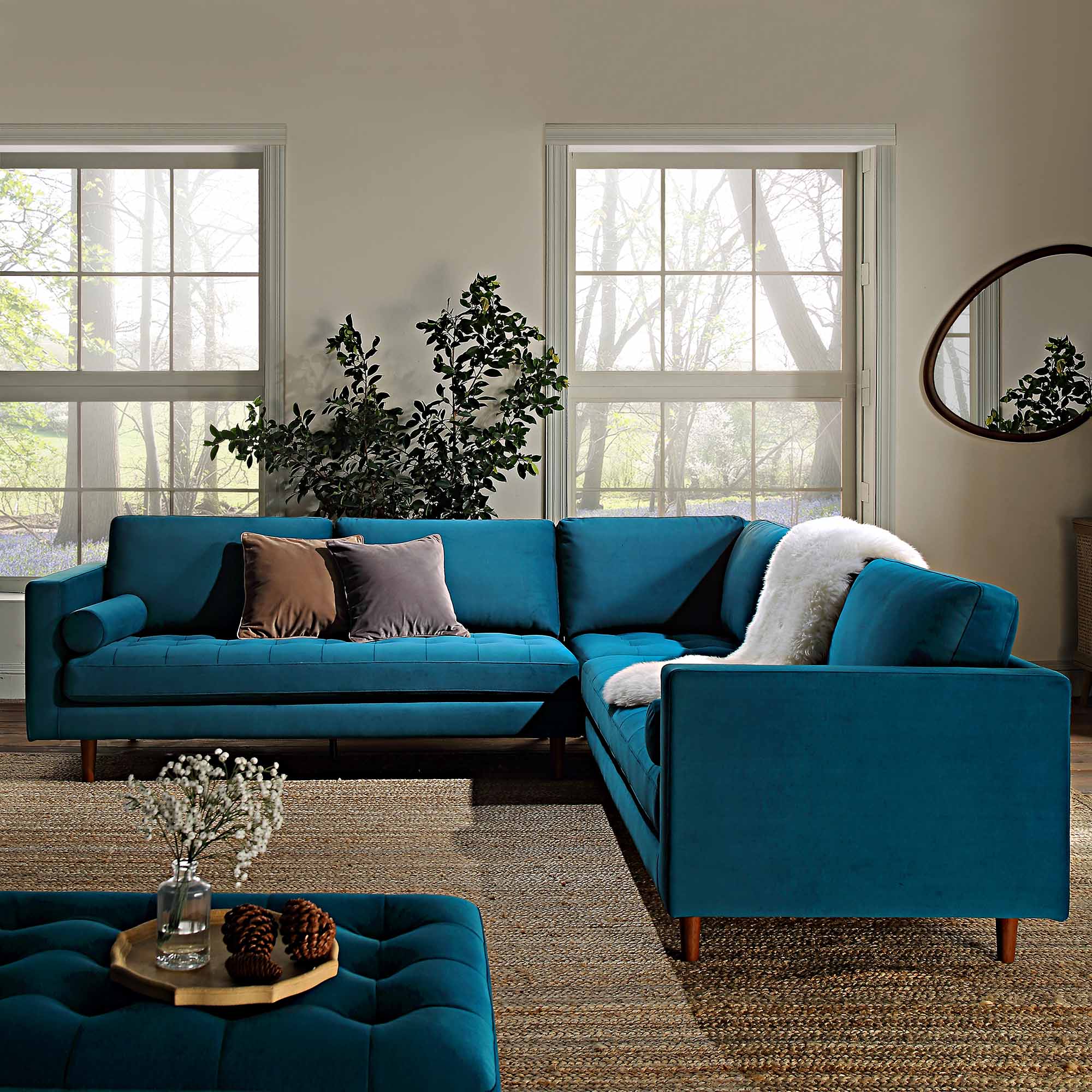 5+Seater Corner Sofa, Teal Velvet