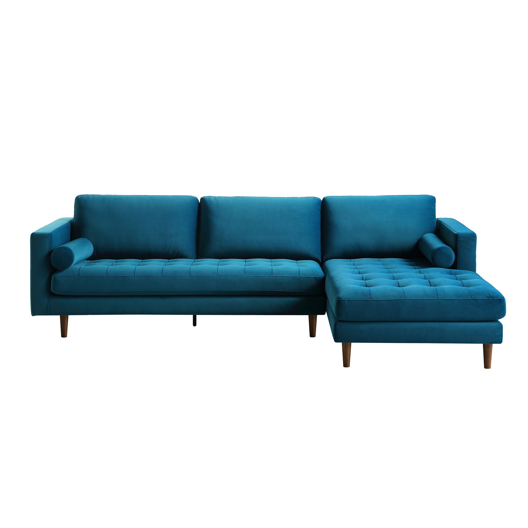 Teal Velvet 4-Seater Right Chaise Sofa, 105" Wide Mid-Century Modern Sectional