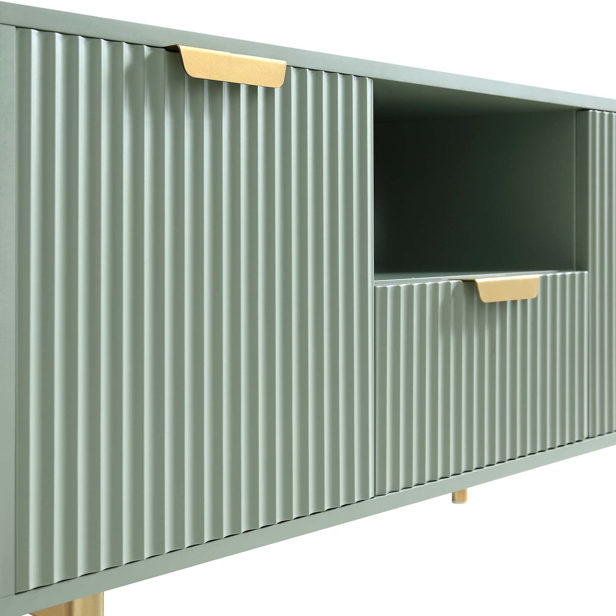 Ridged TV Media Unit, Matte Sage Green