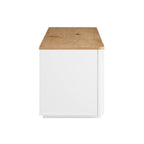 Curved Edge 59in. Wide TV Unit, Off White with Oak Top
