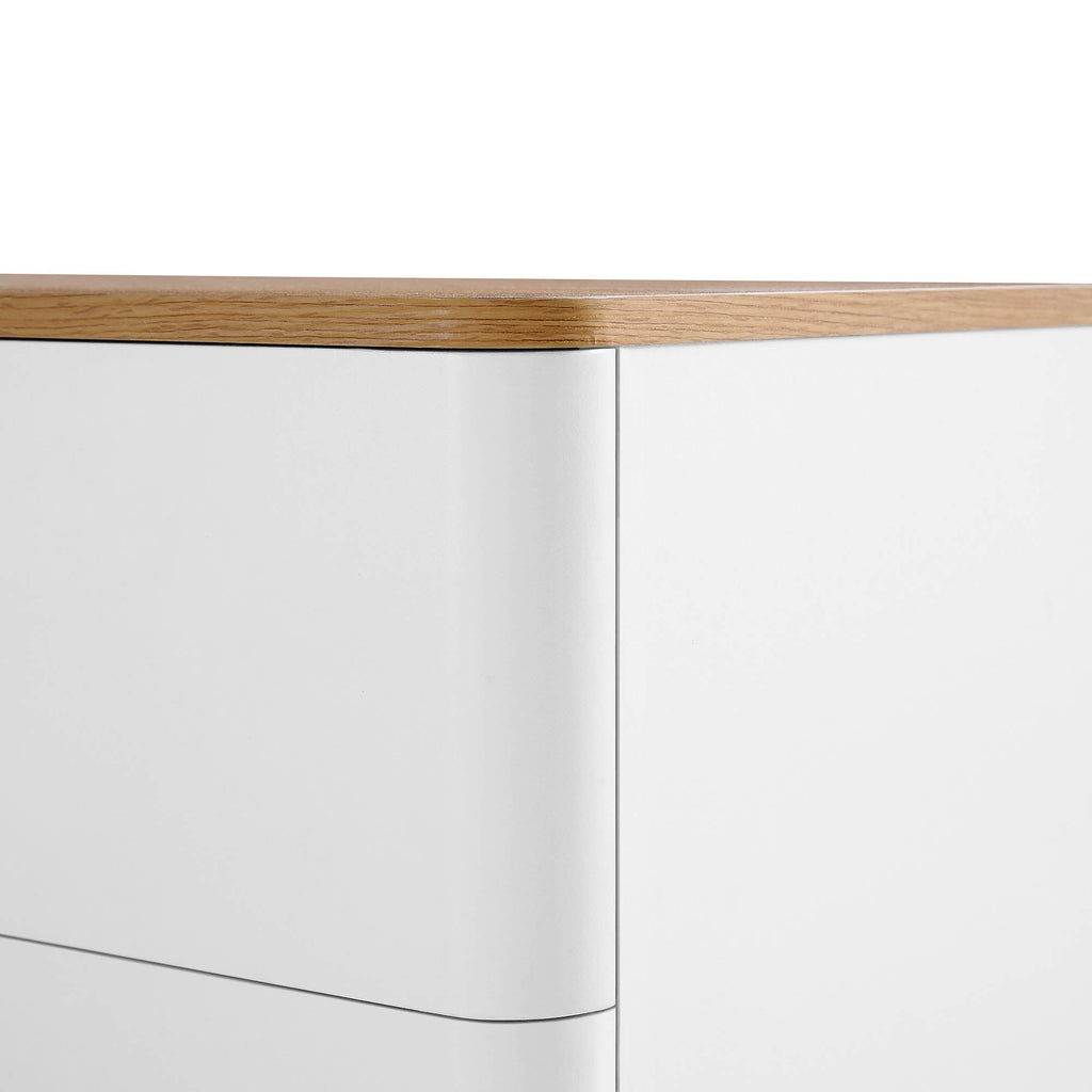 Curved Edge 59in. Wide TV Unit, Off White with Oak Top
