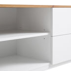 Curved Edge 59in. Wide TV Unit, Off White with Oak Top