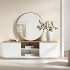 Curved Edge 59in. Wide TV Unit, Off White with Oak Top