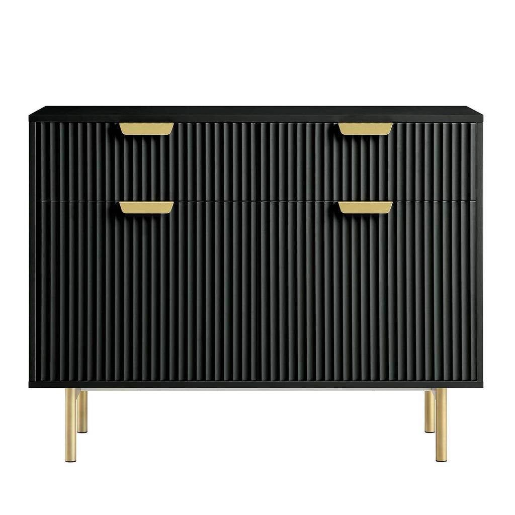 Ridged 2-Door Cabinet with Drawers, Matte Black