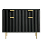 Ridged 2-Door Cabinet with Drawers, Matte Black