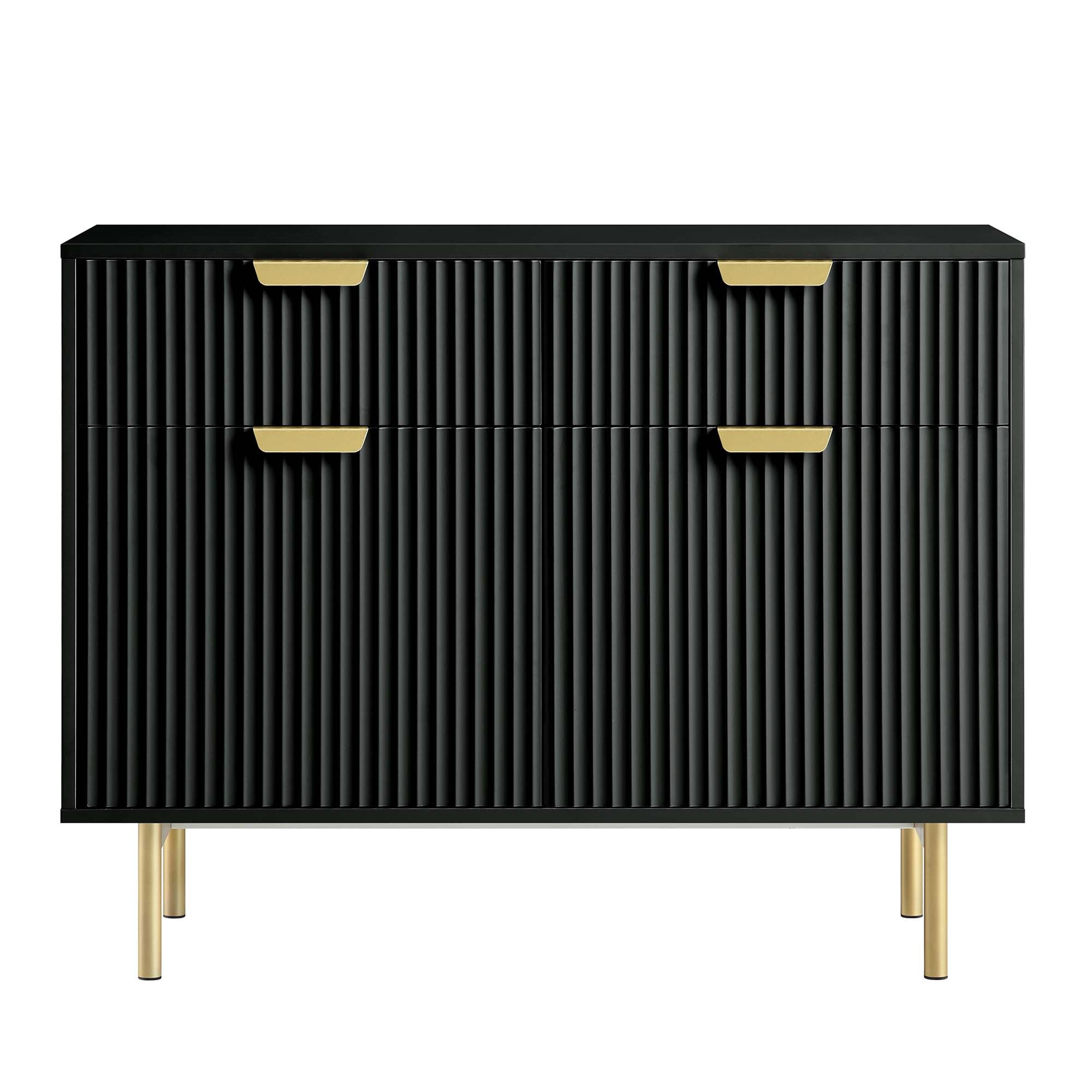 Ridged 2-Door Cabinet with Drawers, Matte Black