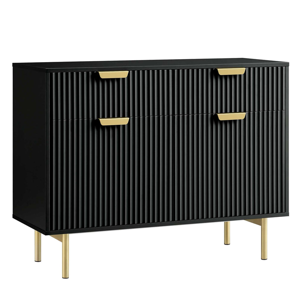 Ridged 2-Door Cabinet with Drawers, Matte Black