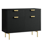 Ridged 2-Door Cabinet with Drawers, Matte Black