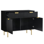 Ridged 2-Door Cabinet with Drawers, Matte Black