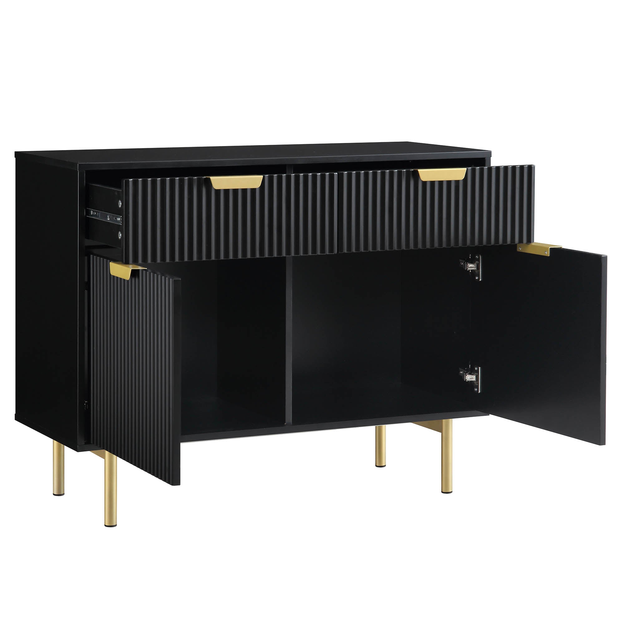 Ridged 2-Door Cabinet with Drawers, Matte Black