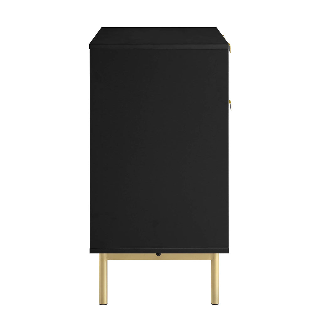 Ridged 2-Door Cabinet with Drawers, Matte Black