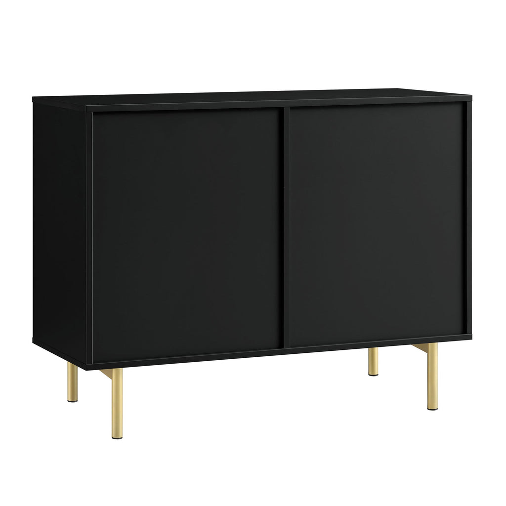 Ridged 2-Door Cabinet with Drawers, Matte Black