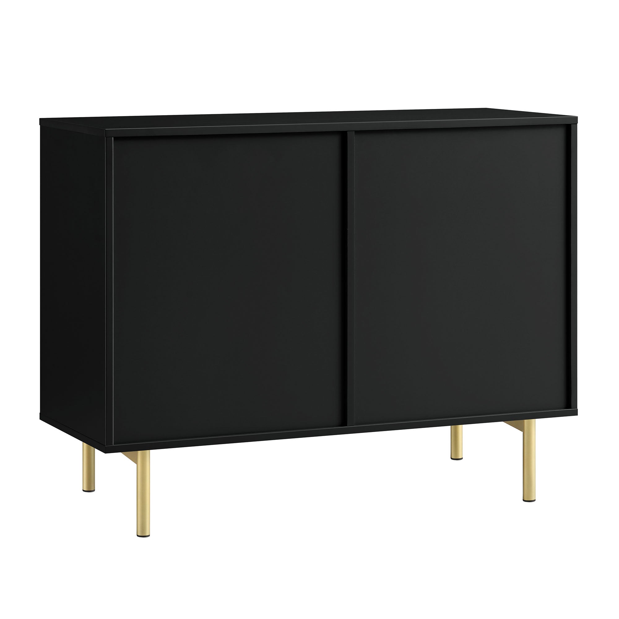 Ridged 2-Door Cabinet with Drawers, Matte Black
