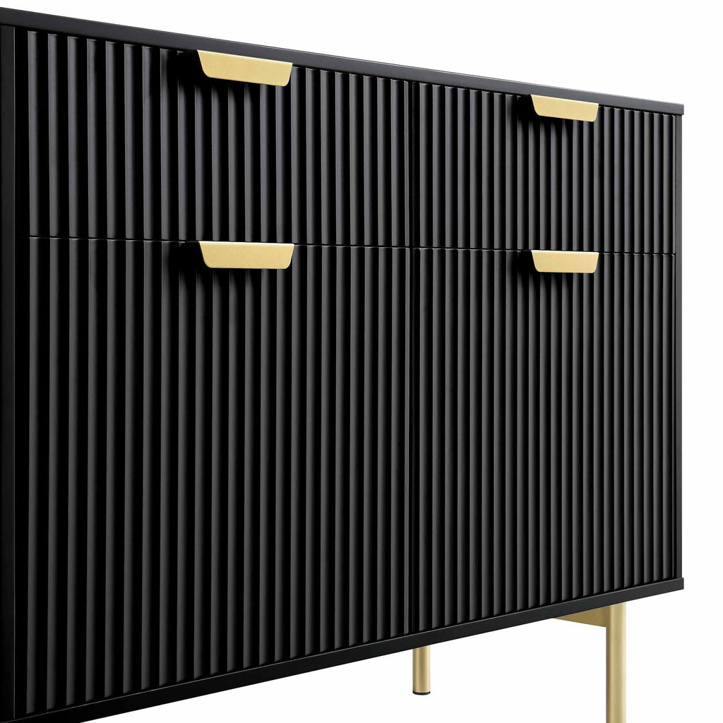 Ridged 2-Door Cabinet with Drawers, Matte Black