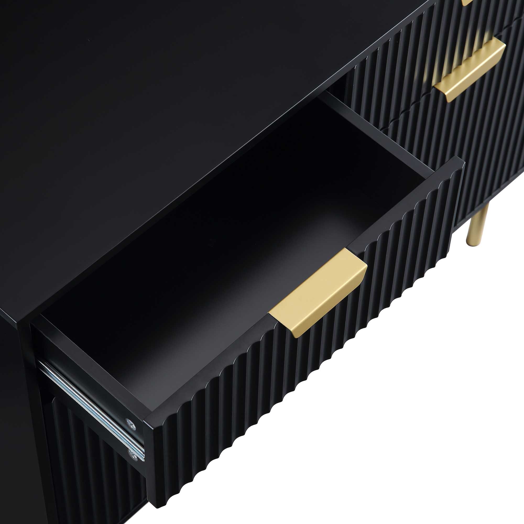 Ridged 2-Door Cabinet with Drawers, Matte Black