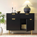 Ridged 2-Door Cabinet with Drawers, Matte Black