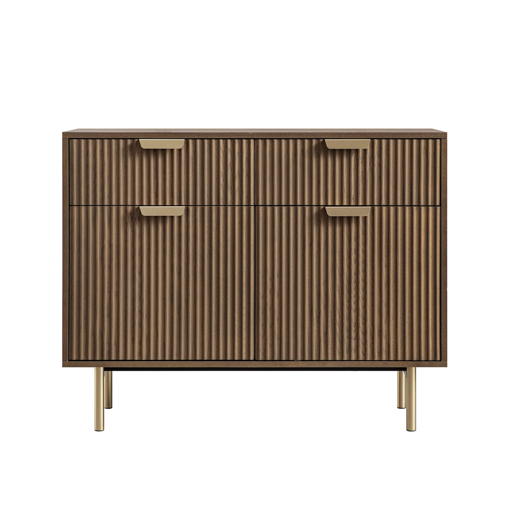 Ridged 2-Door Cabinet with Drawers, Dark Ash