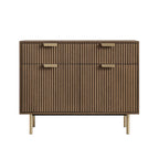 Ridged 2-Door Cabinet with Drawers, Dark Ash