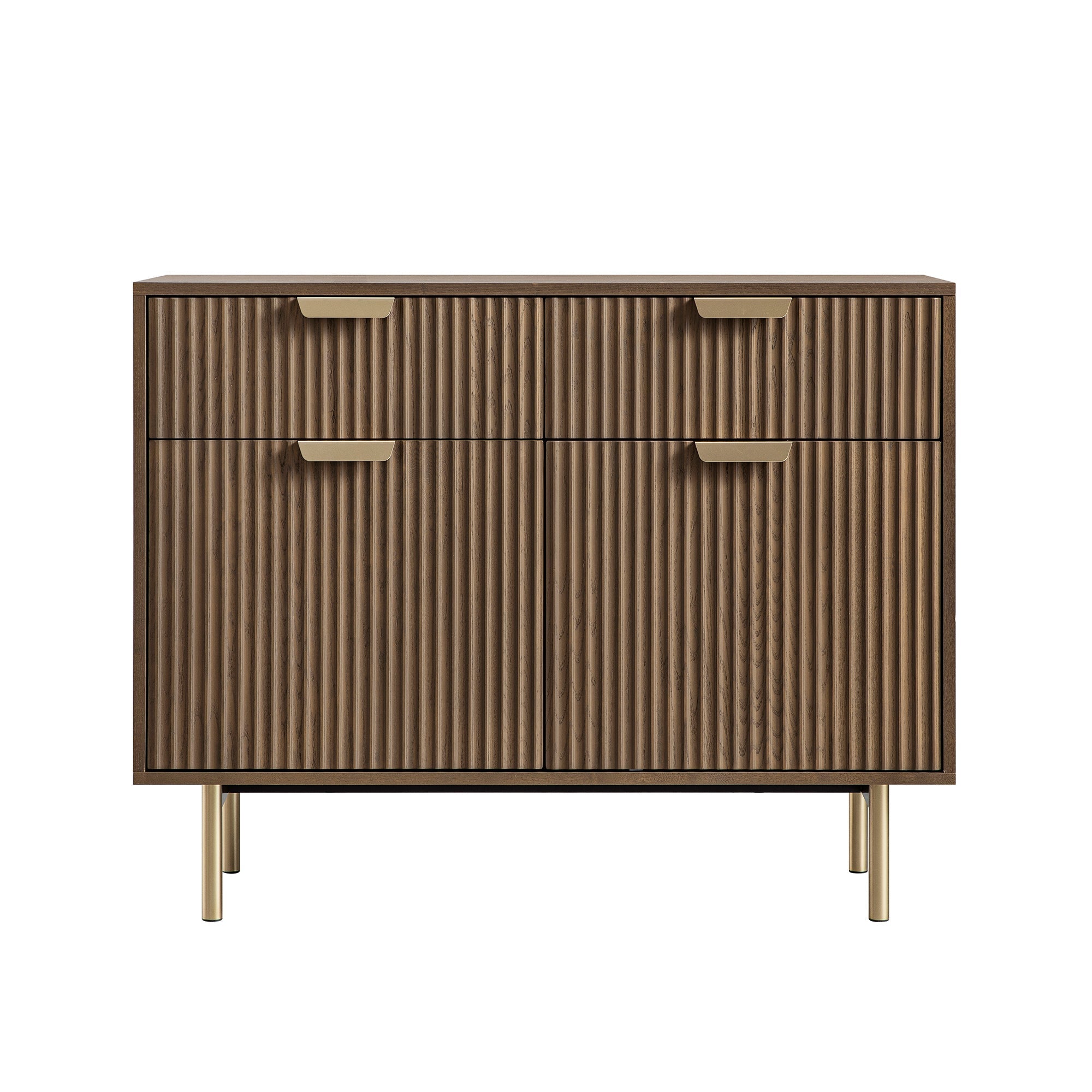 Ridged 2-Door Cabinet with Drawers, Dark Ash