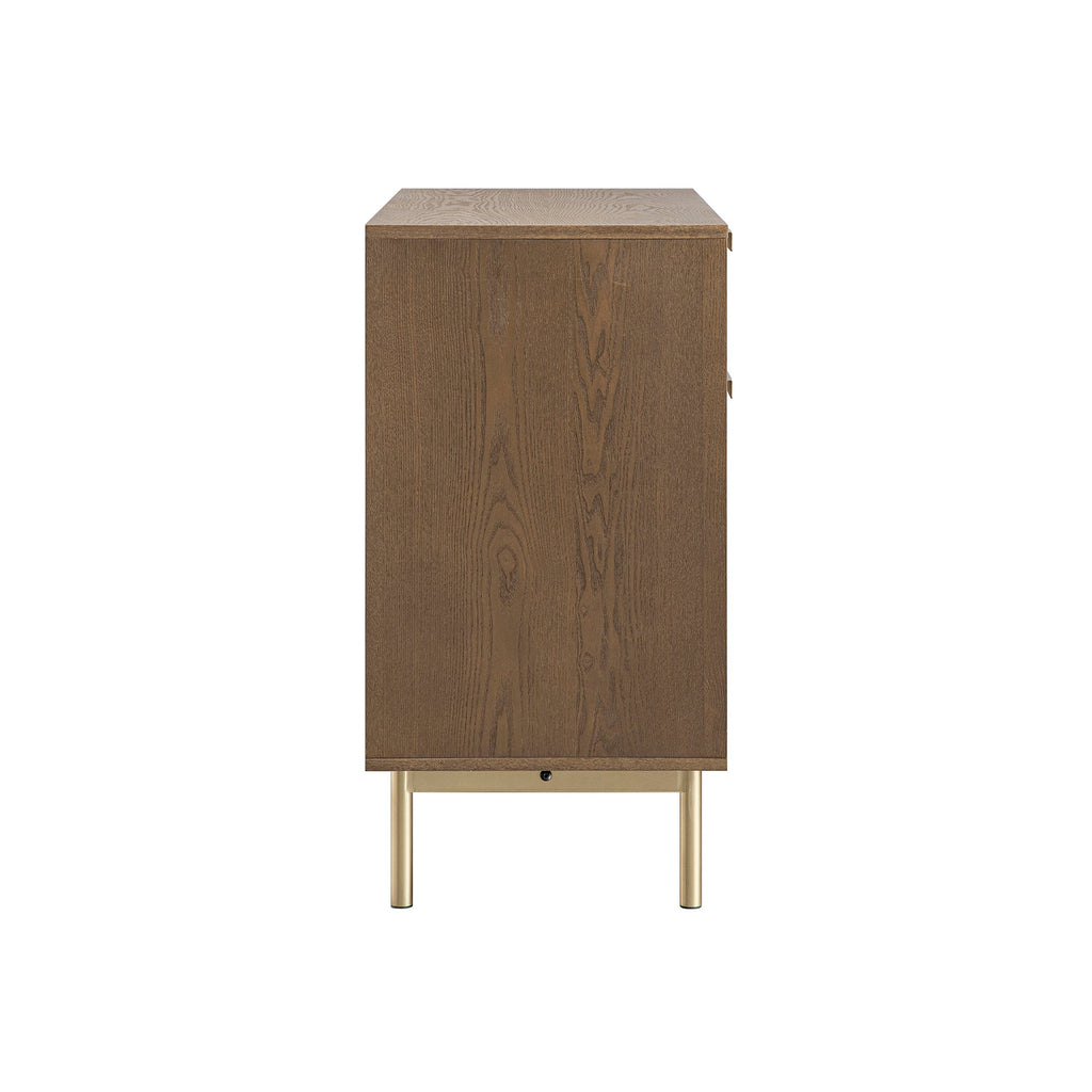 Ridged 2-Door Cabinet with Drawers, Dark Ash