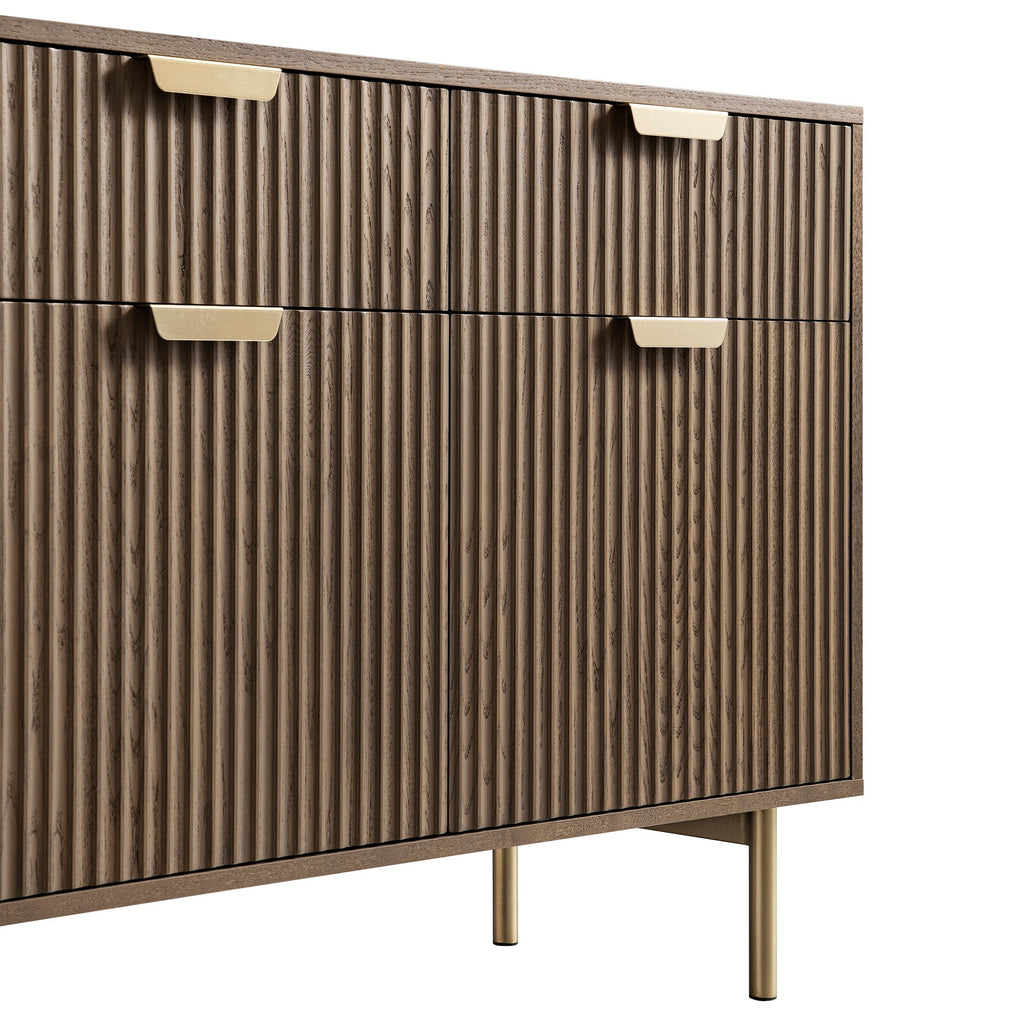 Ridged 2-Door Cabinet with Drawers, Dark Ash