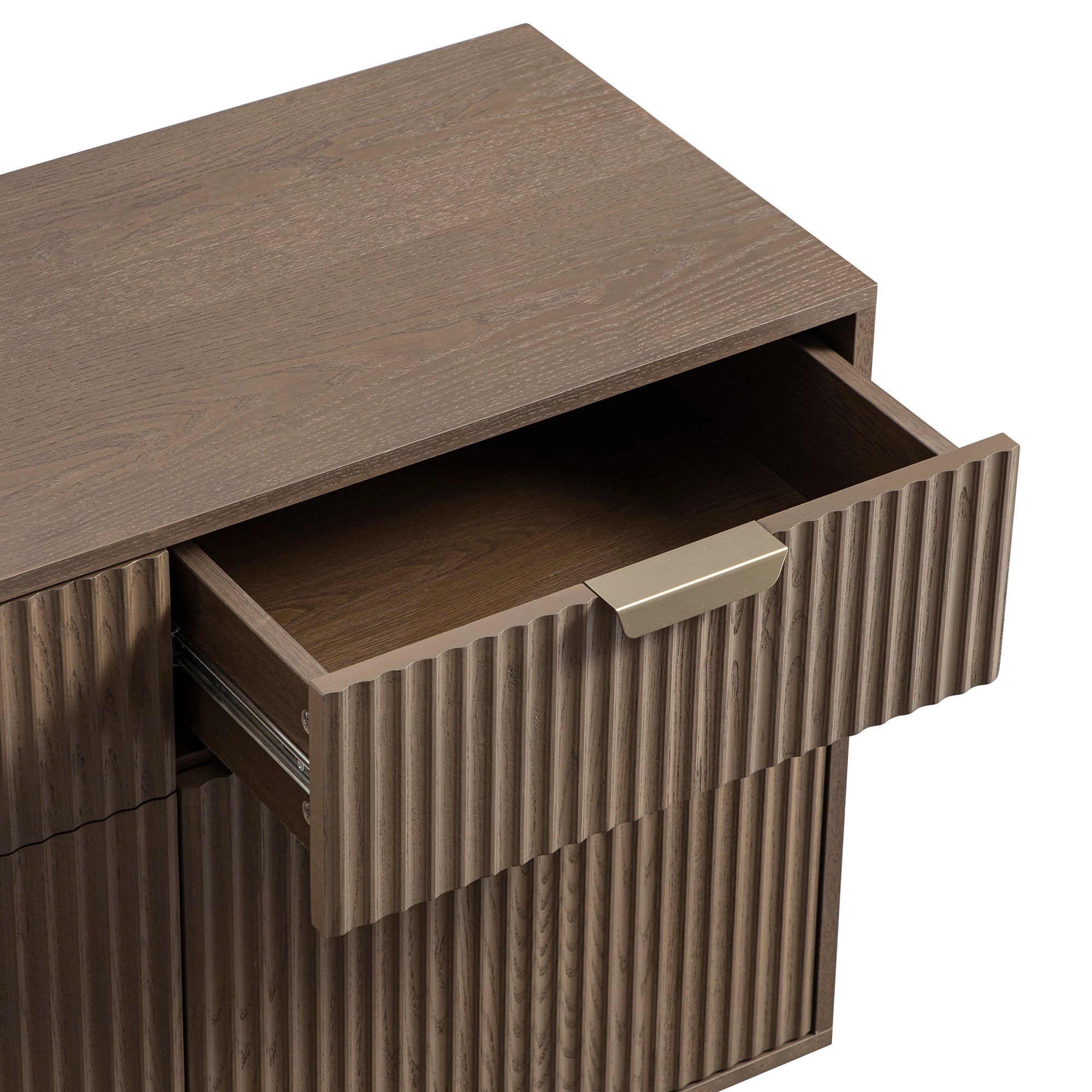 Ridged 2-Door Cabinet with Drawers, Dark Ash