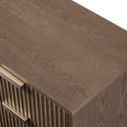 Ridged 2-Door Cabinet with Drawers, Dark Ash