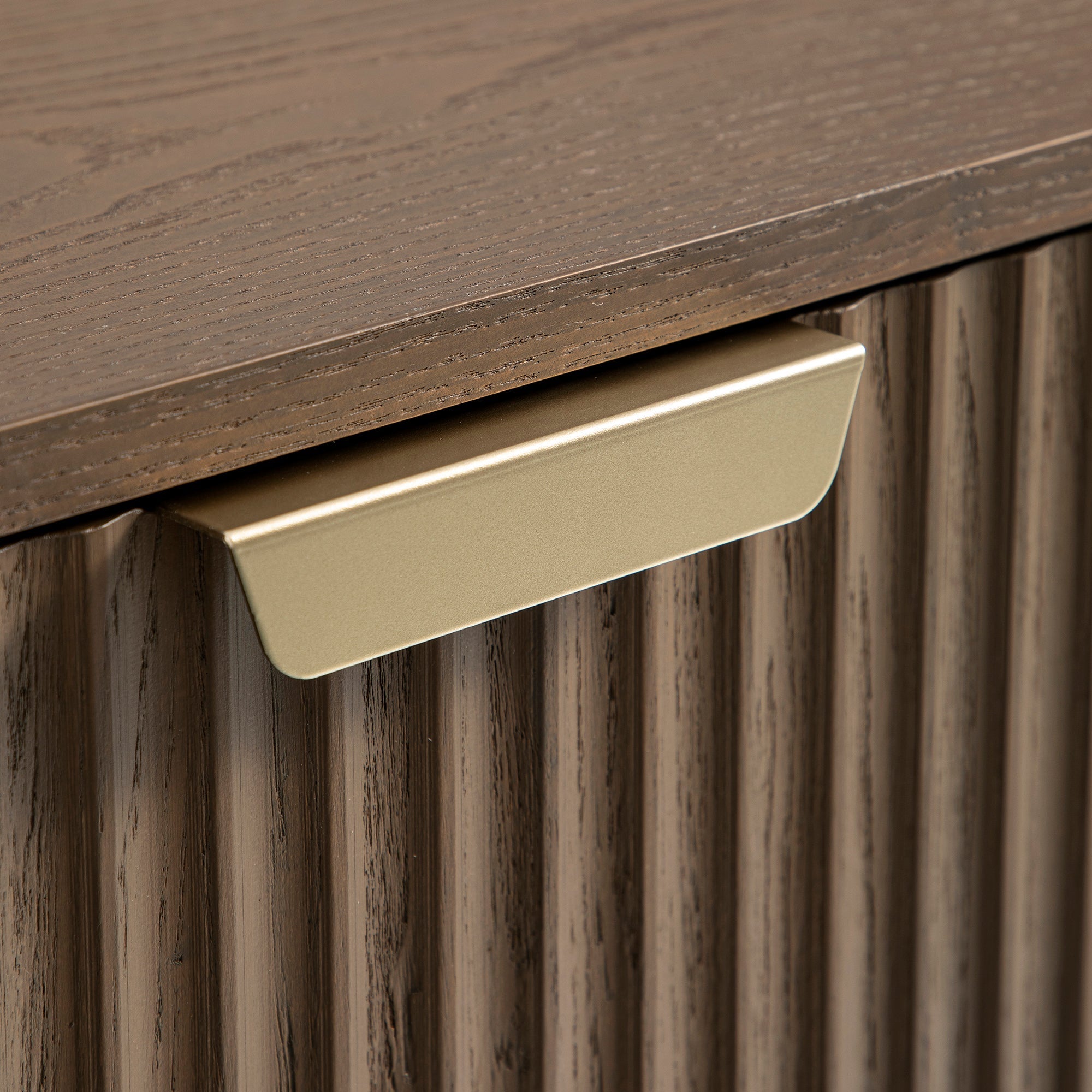 Ridged 2-Door Cabinet with Drawers, Dark Ash