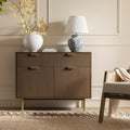 Ridged 2-Door Cabinet with Drawers, Dark Ash