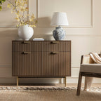 Ridged 2-Door Cabinet with Drawers, Dark Ash