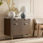 Ridged 2-Door Cabinet with Drawers, Dark Ash