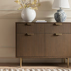 Ridged 2-Door Cabinet with Drawers, Dark Ash