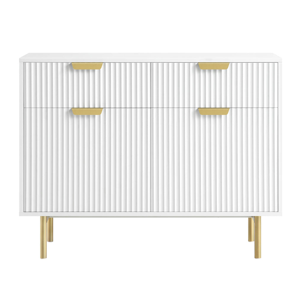 Ridged 2-Door Cabinet with Drawers, Matte White