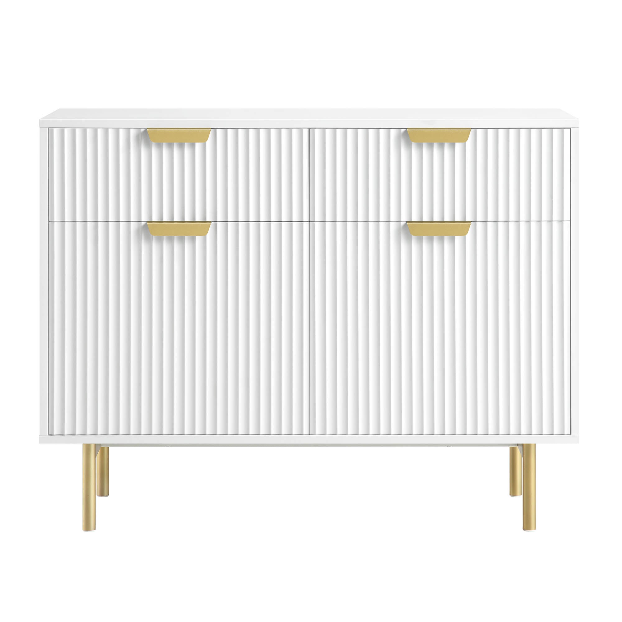 Ridged 2-Door Cabinet with Drawers, Matte White